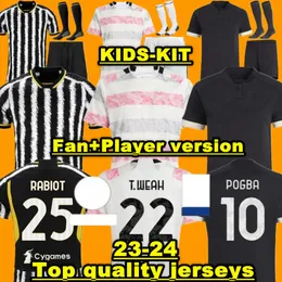 팬 유벤투스 축구 유니폼 22 24 홈 어웨이 Milik Di Maria Vlahovic Kean Pogba Chiesa McKennie Locatelli 2023 2024 남자 축구 셔츠 Unifor Kids Kits