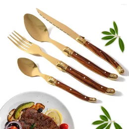 أدوات المائدة مجموعات الذهب الغربي مجموعة Laguiole Steak سكاكين العشاء شوكة ملعقة