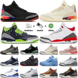 Jumpma 3 3s Basketball Shoes Gree Glow Ivory Midight Navy Fear Off Noir Medelli Suset Rio Palomio White Cemet Black Fire Red Musli Seakers for Me