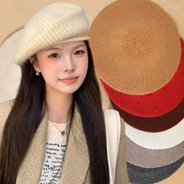 Bérets Maheimao tricoté béret mode rétro femmes Bonnet doux chapeau chaud couleur unie casquette en cachemire pour femmes fille plus chaude accessoires