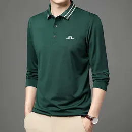 2023 Korean New Men's Solid Color J Lindeberg Golf Casuare Lengeve Thirt Business Busines