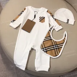 3pcs/set Baby Rompers Soft Cotton Long Sleeve Newborn Bodysuits Hat Bibs Suit Infant Boys Girls Jumpsuits Outfits Kids Clothing