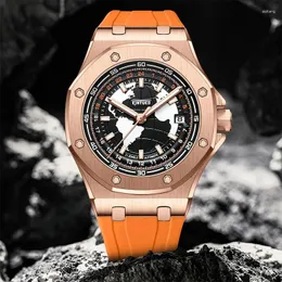 Armbanduhren KINYUED EST Mode Mann Mechanische Uhr Automatische Karte Dail Design Datum Anzeige Armbanduhr Für Männer Silikon Armband Uhren