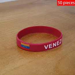 Bracciali 50 pezzi Bracciale con bandiera nazionale del Venezuela Bracciale sportivo in silicone Uomo Donna Elastico Accessorio di moda commemorativo patriottico