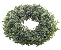 Konstgjorda gröna blad krans 175 tums ytterdörrkrans skal gräs boxwood för väggfönster party dekor12696795