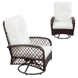 Uteplatsen Wicker Swivel Chairs, Outdoor 360 ﾰ Swivel matstolar med kudde och kudde, alla väderrotts fåtölj för trädgårdsbakgård max belastning 330 kg