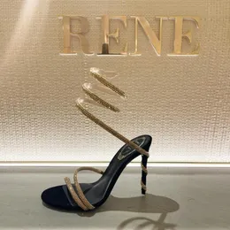 Rene Caovilla Margot Siled Sendals Snake Strass Stiletto Heels Women’s High Cheeled Oquury Chevures Ongaround Wraperound Evening Shoes FA C1KH#
