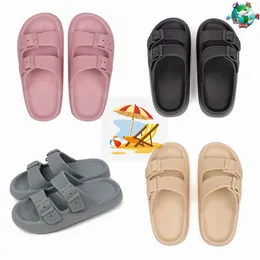 Novedad de verano, zapatilla con plataforma, sandalias antideslizantes para hombre y mujer, zapatos planos cómodos de cuero, zapatillas de playa negras y rosas para exteriores