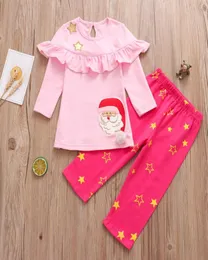 Summer Spring and Autumn Baby Girl039s Clothing Baby Ins Populära långärmad tryckt tecknad Santa Suits Christmas Children036632933