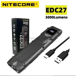 Flashlights NITECORE EDC27 Flashlight 3000 Lumens USB-C Rechargeable Tactical OLED real-time Torch Keychain Light EDC Lamp Built-in Battery 240122