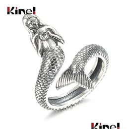 Ringar Kinel Trendy 100% 925 Sterling Sier Animal Collection Mermaid Family Finger For Women Jewelry Gift 211217 Drop Delivery Ring DHLVK