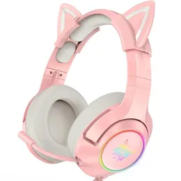 Hörlurar Onikuma K9 Pink Gaming -hörlurar för Girl Kid PC Stereo Gaming Headset med Mic LED -ljus för bärbar dator/ PS4/ Xbox One -kontroller