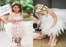2017 Cute Tulle Tassels Flower Girl Dresses for Wedding Straps Square Neckline Girls Pageant Dress Tea Length Kids Party Gowns7423147