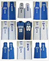 College Kentucky Wildcats Jerseys Basketball 0 DeAaron Fox 1 John Calipari 3 Edrice Adebayo 5 Malik Monk 00 Delk Blue White Jerseys8476800