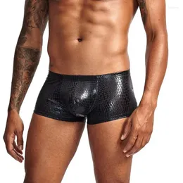 Mutande da uomo sexy pelle di serpente finta pelle intimo boxer crotchless boxer uomo U convesso vita bassa maschile