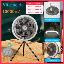 Electric Fans 10000mAh Camping Fan With Power Bank Light USB Rechargeable Ceiling Electric Air Cooler Portable Wireless Circulator for TentL240122