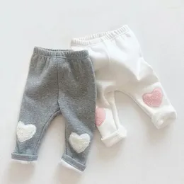 Trousers Fashion Baby Girls Pants Autumn Winter Thick Warm Soft Kids Bottom Leggings Children Infant Cute Love Heart Patch 12-24M