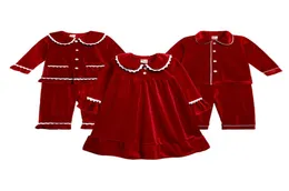 Crianças camisola vermelha conjuntos de pijamas de veludo crianças meninas roupas de dormir terno m39405237122