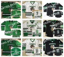 NOWOŚĆ 24 Północna Dakota Fighting Sioux Jerseys Vintage College 9 Jonathan Toews 11 Zach Parise 7 TJ Oshie Ice Hockey Home Black Green 8622728