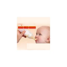 Baby Bottles Safe Cute Rice Paste Eating Training Sile With Spoon Bottle Infants Complementary Food Squeeze Milk Juice Drop Delivery K Otj32