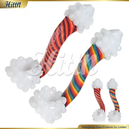 Hittn Glass Reting Hand Pipe Sherlock Handpipe Curved Rainbow Twist Design Cloud Mouthpiece Dry Herb 5,8 tum Big Size American Colors