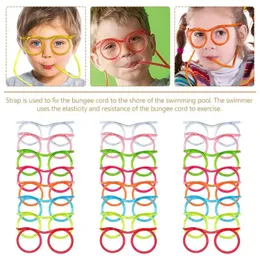 24 pçs engraçado óculos macios palha flexível bebendo canudos tubo festa de aniversário suprimentos cor aleatória 240122