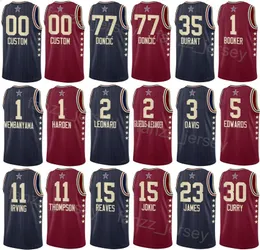 Tryckt barnkvinna man 2024 All-Star Jersey basketskjorta Luka Doncic 77 Stephen Curry 30 Shai 2 LeBron James 23 Nikola 15 Kevin Durant 35 Davis 3 Klay Thompson 11