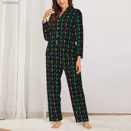 Femmes sommeil salon perles colorées vêtements de nuit printemps point imprimé esthétique surdimensionné pyjamas ensemble femmes à manches longues sommeil chaud personnalisé maison costume L240122