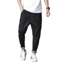 Herren Jeans Männer Jogger Hosen Schwarz Baumwolle Lose Baggy Denim Nähen-Linie Muster Hip Hop Harem Casual Hosen