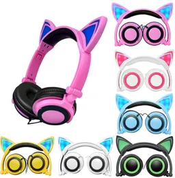 Cute Cat Ear Headphones with LED light Foldable Flashing Glowing Gaming Elf Headset Music MP3 Earphone For PC Laptop Computer Mobi2777826