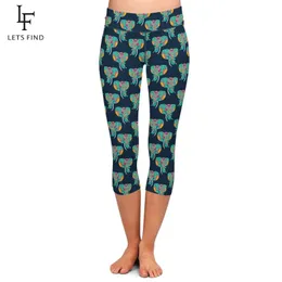 Capris letsfindfind Animals DesignElephantsプリント女性カプリレギンスファッションハイウエストミッドカルフレギンス