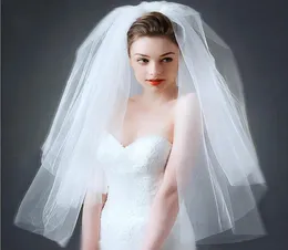 Podwójne warstwy Długość ręki Welle na zamówienie najwyższej jakości romantyczne zasłony ślubne Proste Rucheed Bridal Hair Accessories Veil 3235133