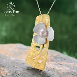 Anhänger Lotus Fun Echt 925 Sterling Silber Natürliche Perle 18 Karat Gold Feiner Schmuck Frischer Kleeblatt-Blumenanhänger ohne Halskette für Frauen