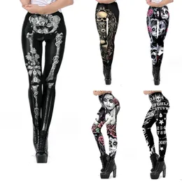 Capris novas mulheres sexy legging crânio osso impressão fiess leggins moda magro cintura alta leggings mulher calças halloween rosa