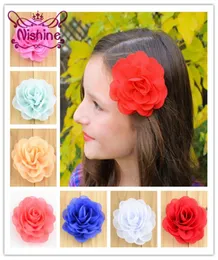 Nishine 3quot Chiffon Fabric Flower Hair Hair Clips Baby Girls Headwear Children Hair Accessories 4708218을위한 장미 머리 핀