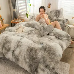 Super Furry Coral Fleece Princess Bedding Set Mink Velvet Warm Quilt Cover Cover Cover Pled Bed Bluder Room Comforter Sets 240118
