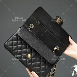 2024 럭셔리 디자이너 Lambskin Leather Crossbody Bag, 클래식 플랩 어깨 핸드백, 25cm, 상자 - 검은 색