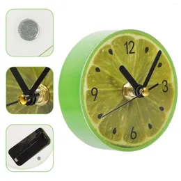 Wall Clocks Green Round Clock Silent Operated Non- Ticking Decorative Fruit Pattern Refrigerator Magnets Sticker For Cabinet