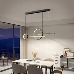 Minimalistisk matsal Led Pendent Lamp för Kitchen Island Bar Office Table Long Chandelier Modern inomhus svart ljusarmatur