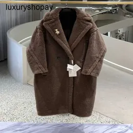 Верх Maxmaras Teddy Bear Coat Женские кашемировые пальто 2024 Новинка m Family Same Style Голубо-серый женский мех с частицами верблюжьего флиса средней длины