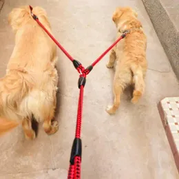 Hundhalsar 2 väg husdjur kopplar stark koppel reflekterande dubbla för små stora promenader som kör dubbla leads rep drag leksak