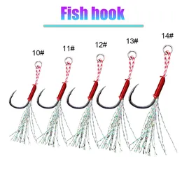 100 Pz/scatola Cast Jig Assist Hook Lento Jigging Lure Bass Ami Da Pesca Spinato Legare Amo Con Piuma Mare 240119