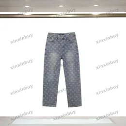Xinxinbuy 2024 Erkek Kadın Tasarımcı Kot Pantolon Mektubu Jacquard 1854 Gündelik Pantolon Siyah Mavi Gri M-2XL