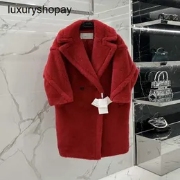 Top Maxmaras Teddy Bear Coat Womens Cashmere Coats 2024 Winter New Red Womens Fur Particle Camel Fleece Mid Length High End Outwear