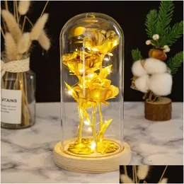 Decorative Flowers Wreaths Three Gold Foil Glass Er Ornaments Creative Christmas Valentines Day Gift Roses Luminous Gifts Wholesale Dr Dhhhf