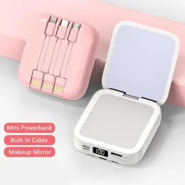 Mirrors 20000mAh Mini Power Bank With Micro USB Type C Cable Portable Charger Makeup Mirror Powerbank External Battery Pack Power Bank