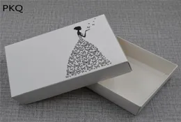 10 Uds. Caja de regalo de boda de papel blanco, caja de embalaje de papel de cartón con estampado de novia, paquete de ropa de joyería para vestido de boda 2672716