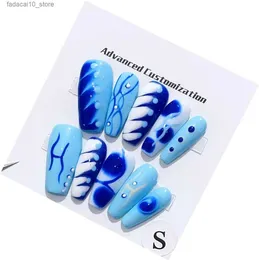 Uñas postizas Emmabeauty Prensa artesanal sobre uñas - Misteriosa fantasía azul Mágica Robusta y acogedora No.EM24392 Q240122