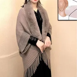 Scarves Women Wraps Shawl Faux Fur Knitted Plush Tassel Open Stitch Cardigan Blanket Thick Soft Long Poncho Prom Cape