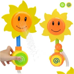 Bath Toys Baby Shower Faucet Squirting Sprinkler Sunflower Strong Suction Childrens Badrum Vatten Game Spela Manual Pressure Spray Dro DHWXV